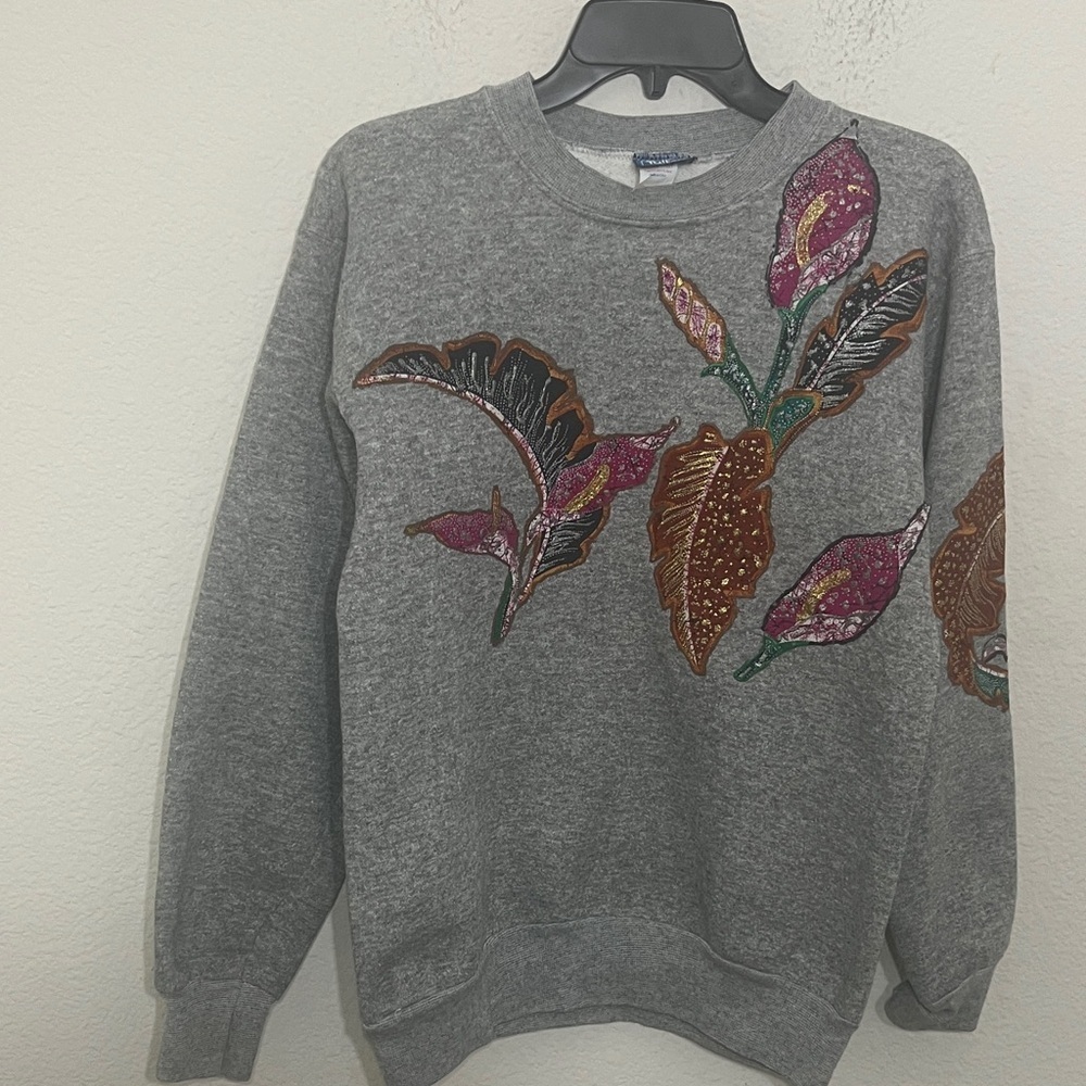 Tultex Crewneck Raglan Vintage fleece Floral Sweatshirt Flower Pullover Sz M 80s